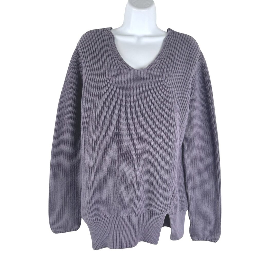 Pact Women's V-Neck Chunky Knit Sweater in Lavender Gray